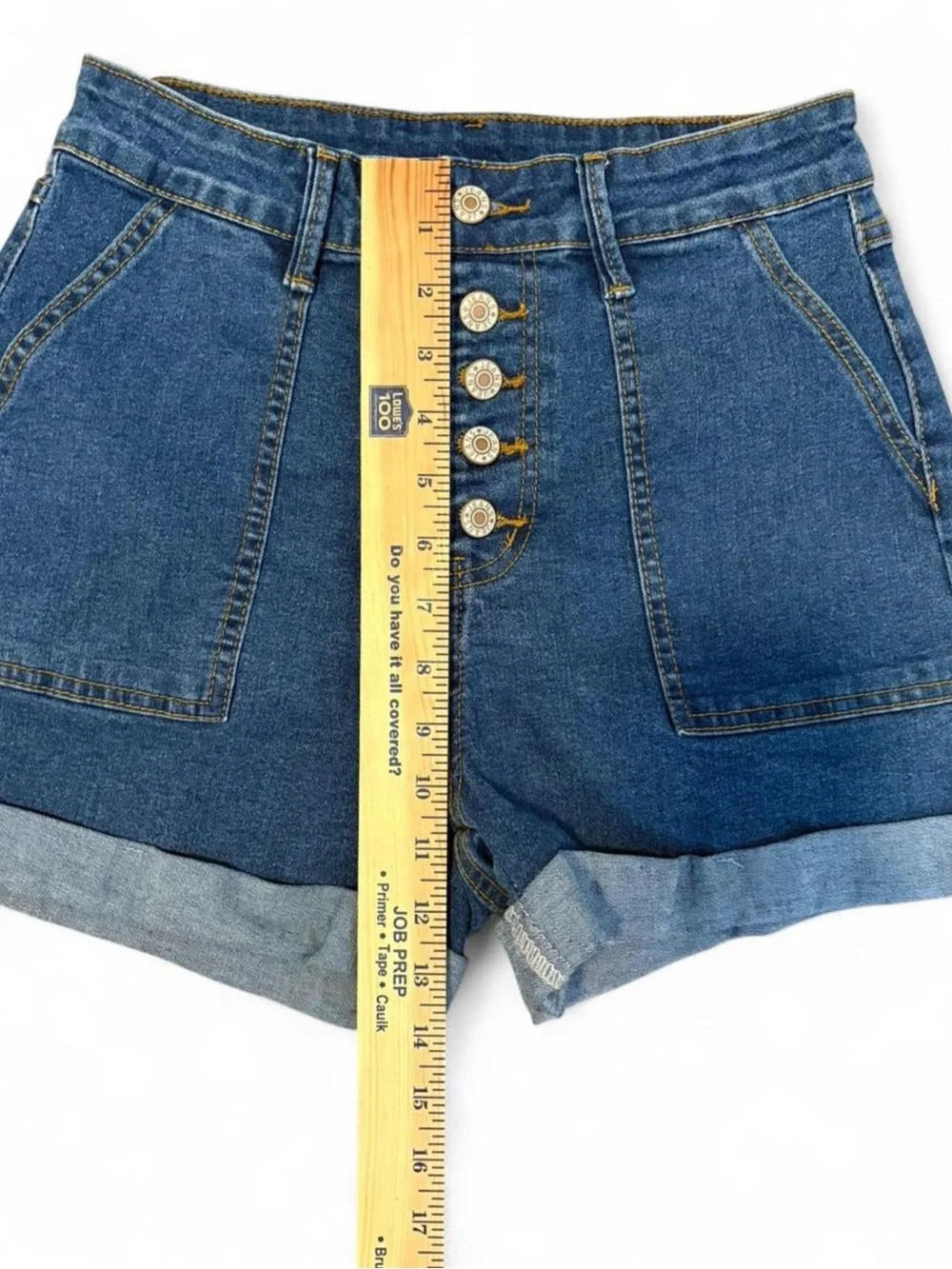 High-Rise Button-Front Denim Shorts in Blue - Picture 7 of 7